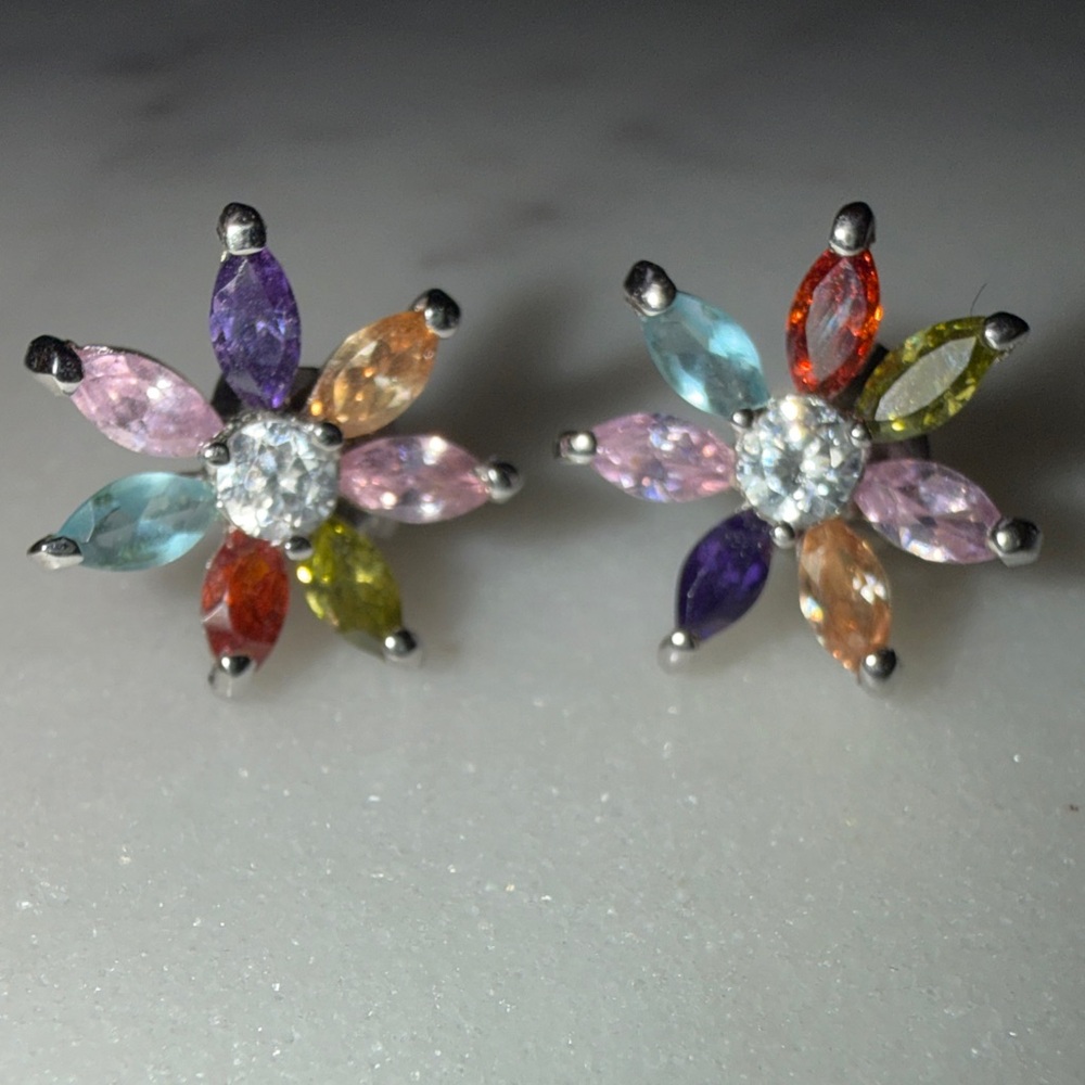 .925 Multicolor Floral Stud Earrings